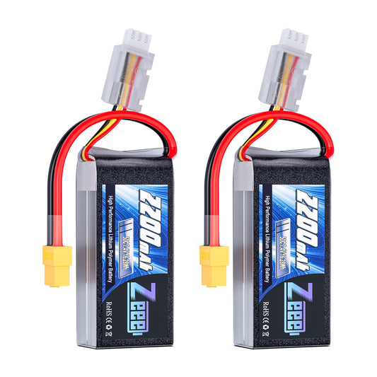 Zeee 2S 2200mAh Lipo battery with XT60 plug powering 1/16 scale RC cars for quick bursts.