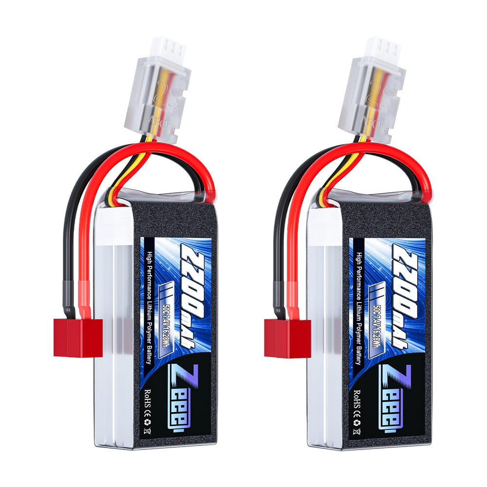 Zeee 2S 2200mAh shorty LiPo with T Connector for RC cars, reliable power.