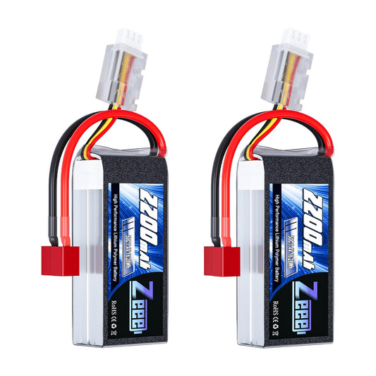Zeee 2S 2200mAh shorty LiPo with T Connector for RC cars, reliable power.