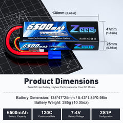 Compact 138x47x25mm size and 285 g weight optimize balance in RC setups