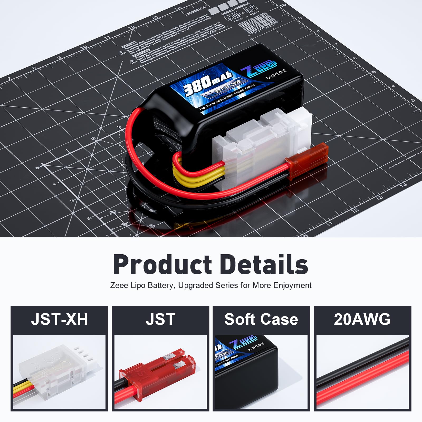 Zeee 41.5x20.5x21.5mm dimensions fit compact RC devices.