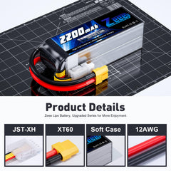 Zeee 4S LiPo dimensions view showing compact 105x34x34mm footprint.