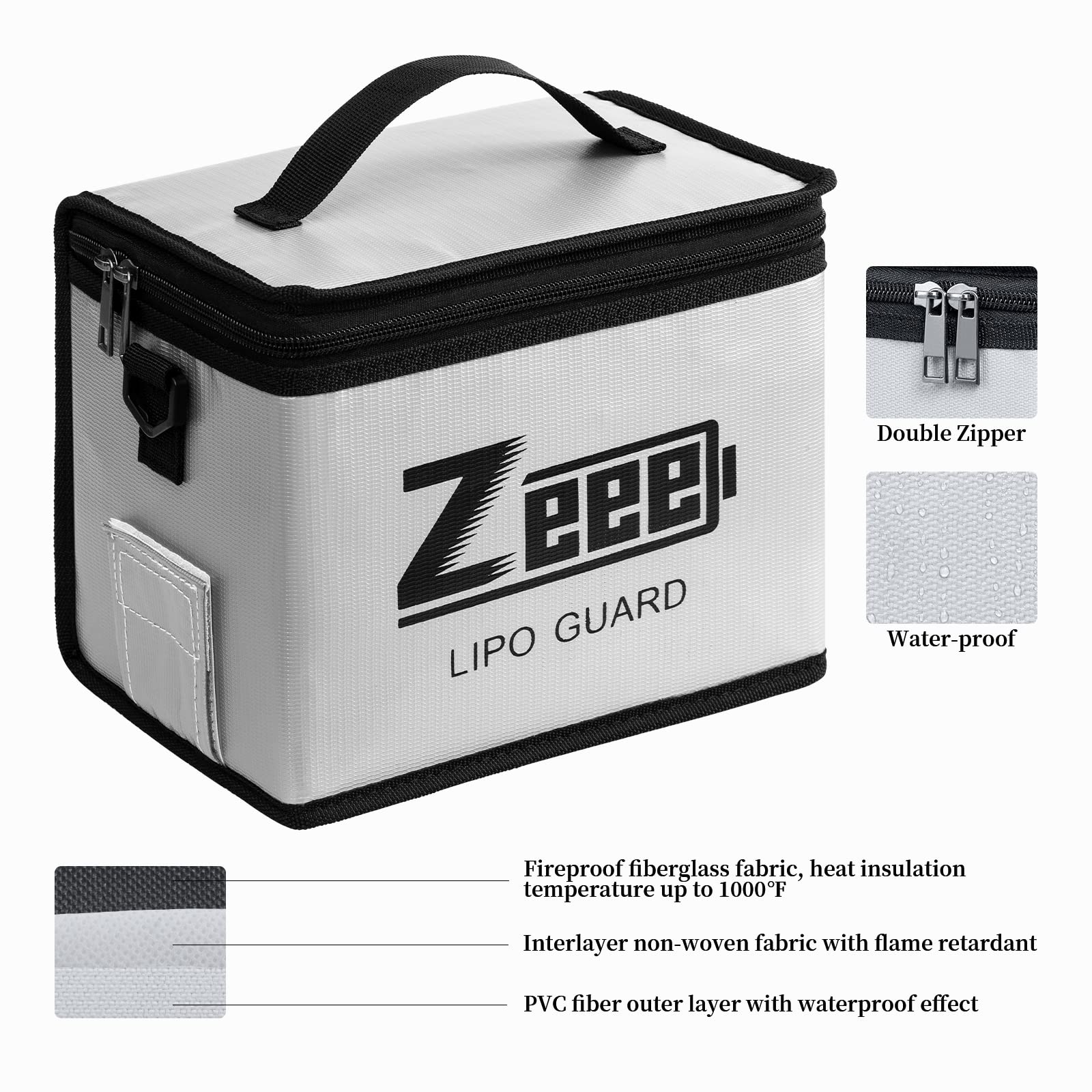 Zeee outer PVC fiber layer protects lipos during safe transport.