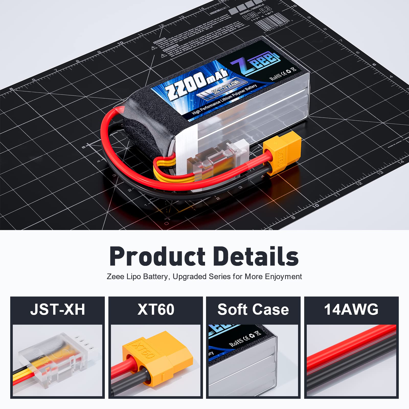 Zeee 11.1V 2200mAh 3S pack powers RC cars, planes, boats with reliable performance.