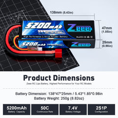 Zeee LiPo battery with T Connector for reliable RC connections