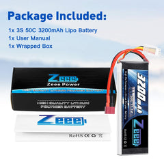 Zeee 3S LiPo pack closeup shows XT60 connector and label clarity.