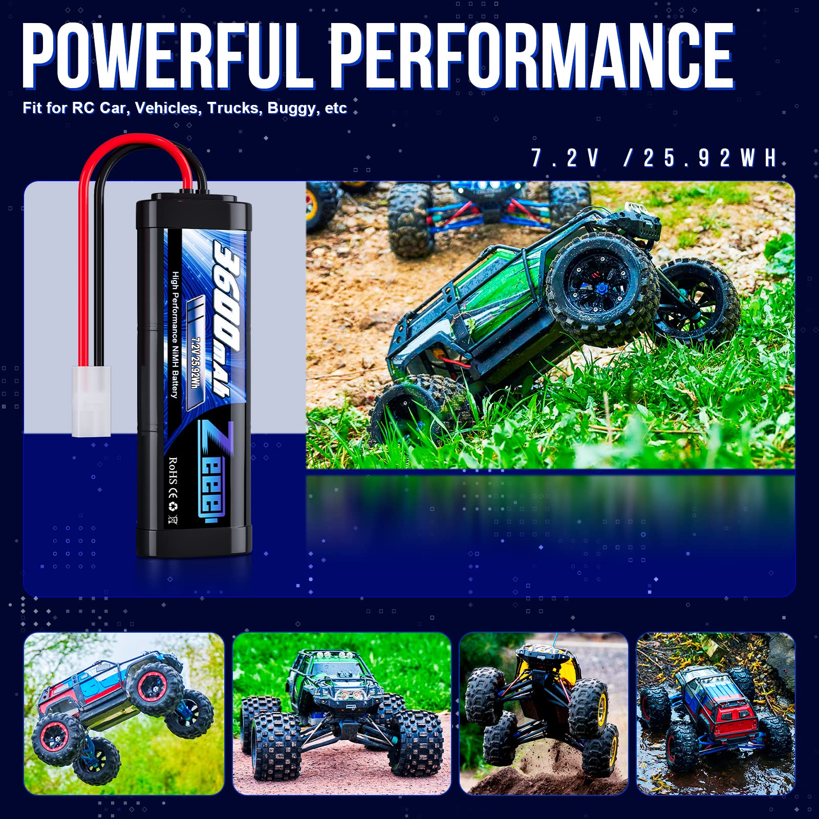 Zeee RC vehicle compatibility covers cars, truggy, boats, and tanks.