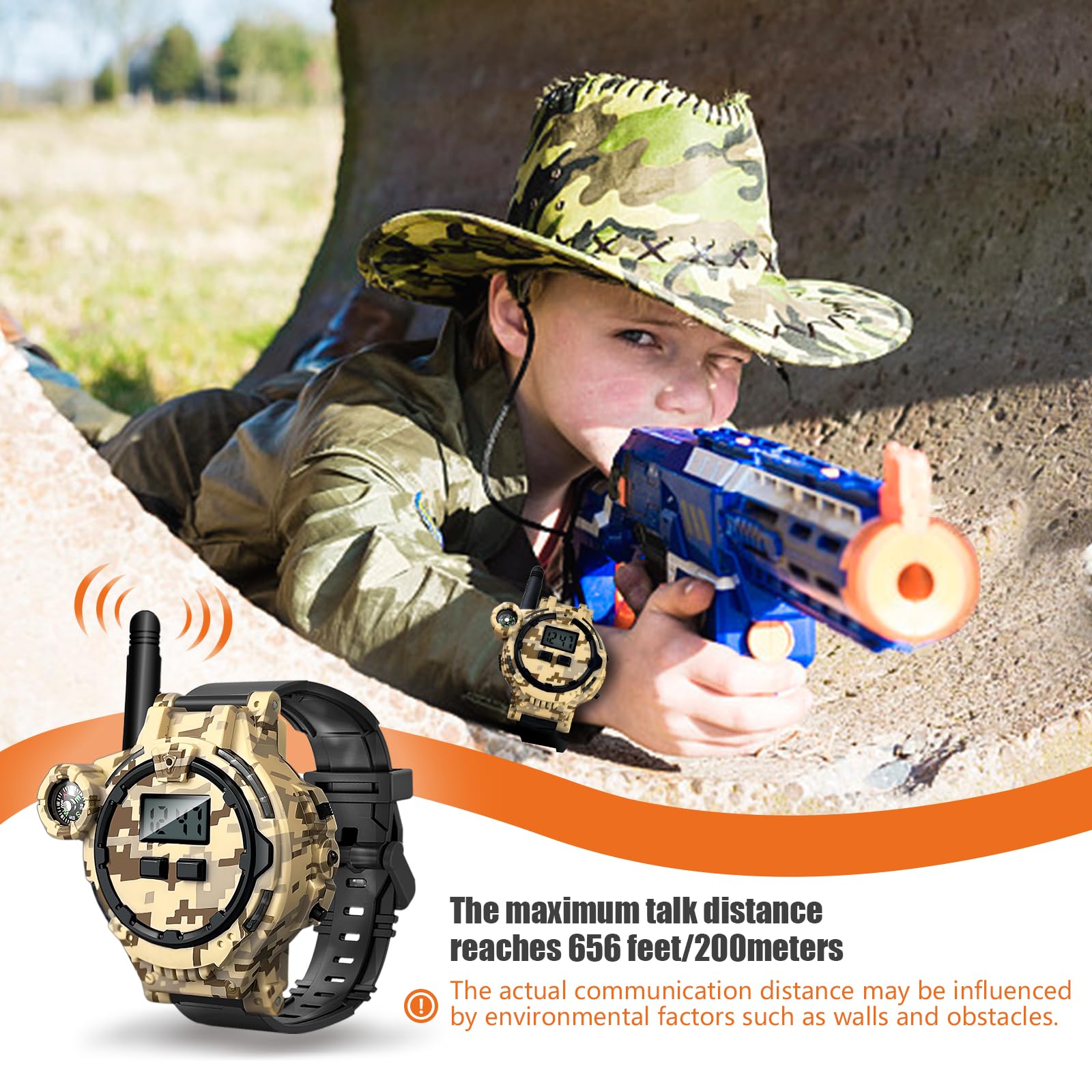 Zeeloopbee walkie-talkie for kids with flashlight and compass for adventurous play.