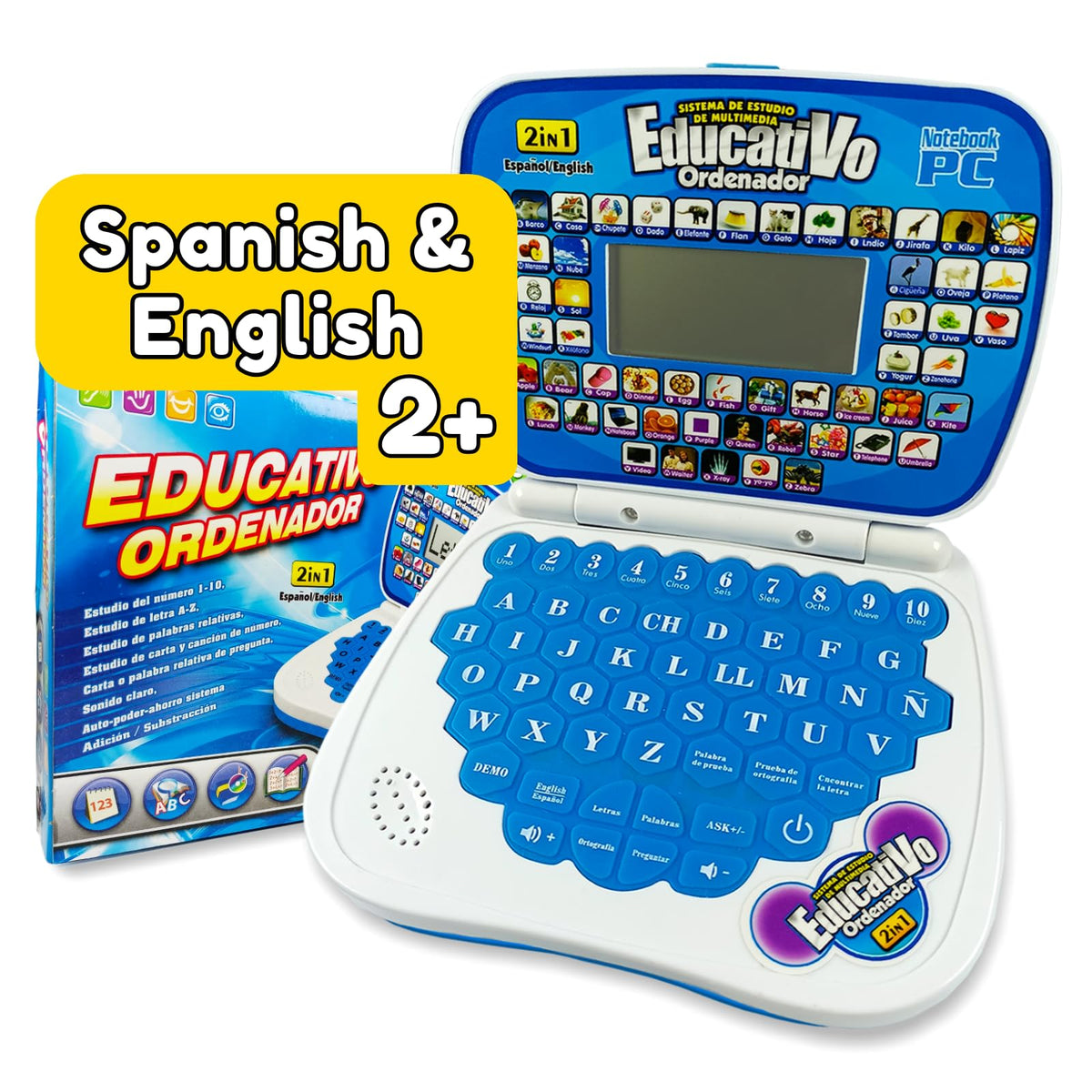 ZeenKind small talking laptop front view promotes bilingual learning for toddlers.