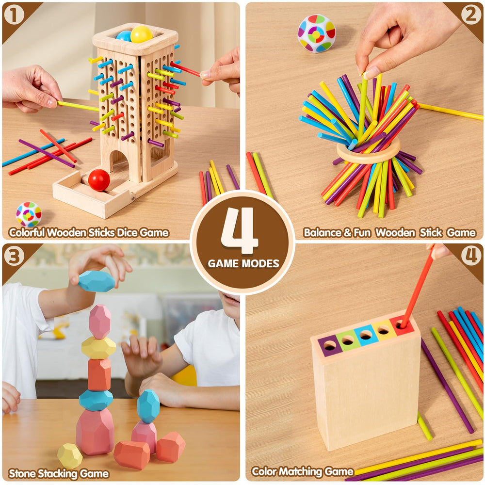 Zeewoo colorful sticks aiding color recognition and stacking challenges.