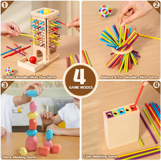 Zeewoo colorful sticks aiding color recognition and stacking challenges.