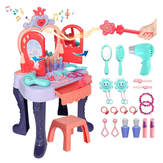 Zefinot toddler vanity table mirror with lighted glow for pretend play