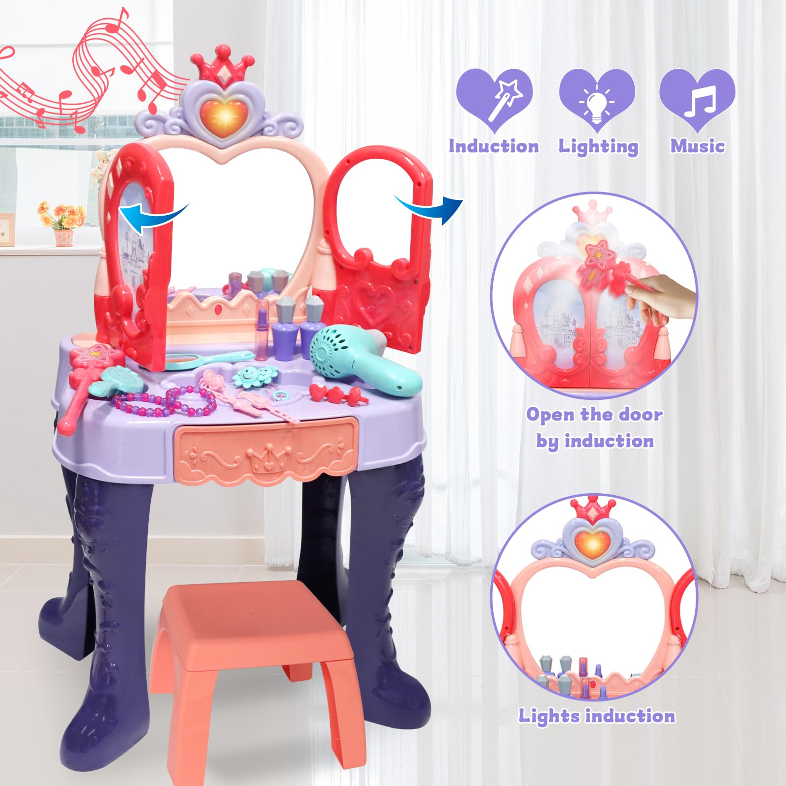 Zefinot vanity table stool for comfortable dress-up sessions