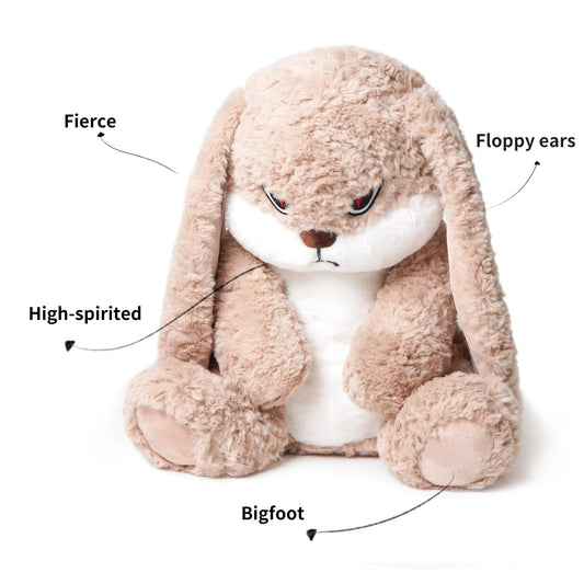 ZEIO Grumpy Bunny face detail with friendly expression for comforting moments