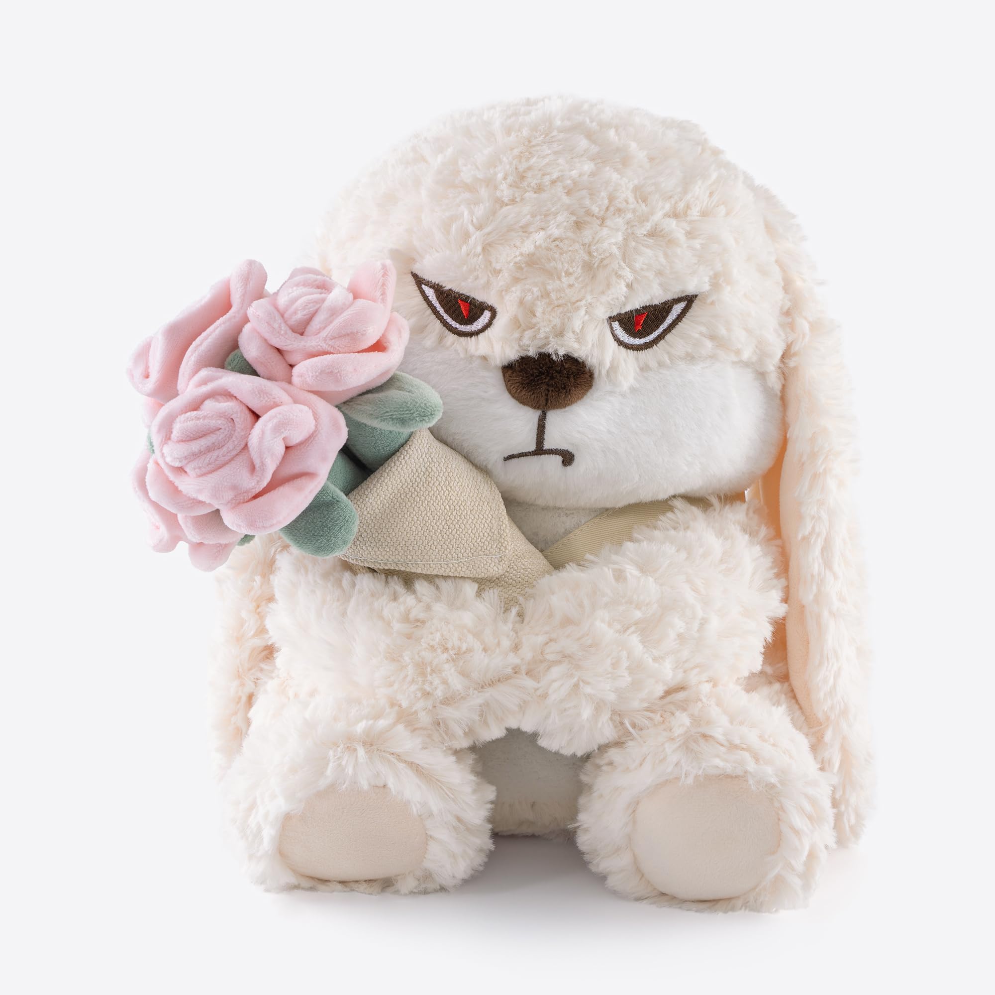 Zeiove 11.4-inch bunny plush with removable rose bouquet for cuddles and keepsakes.