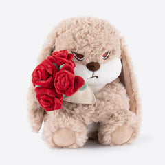 Zeiove bunny plush shows removable rose bouquet for versatile gifting.