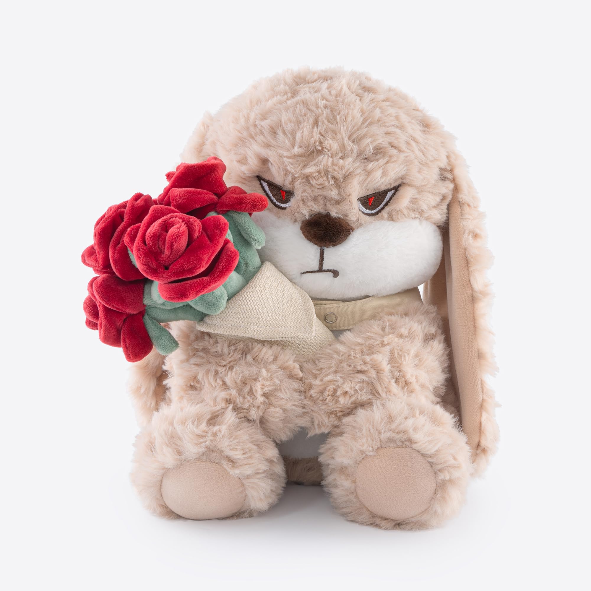 Zeiove bunny plush with rose bouquet in full view, perfect for comforting hugs.