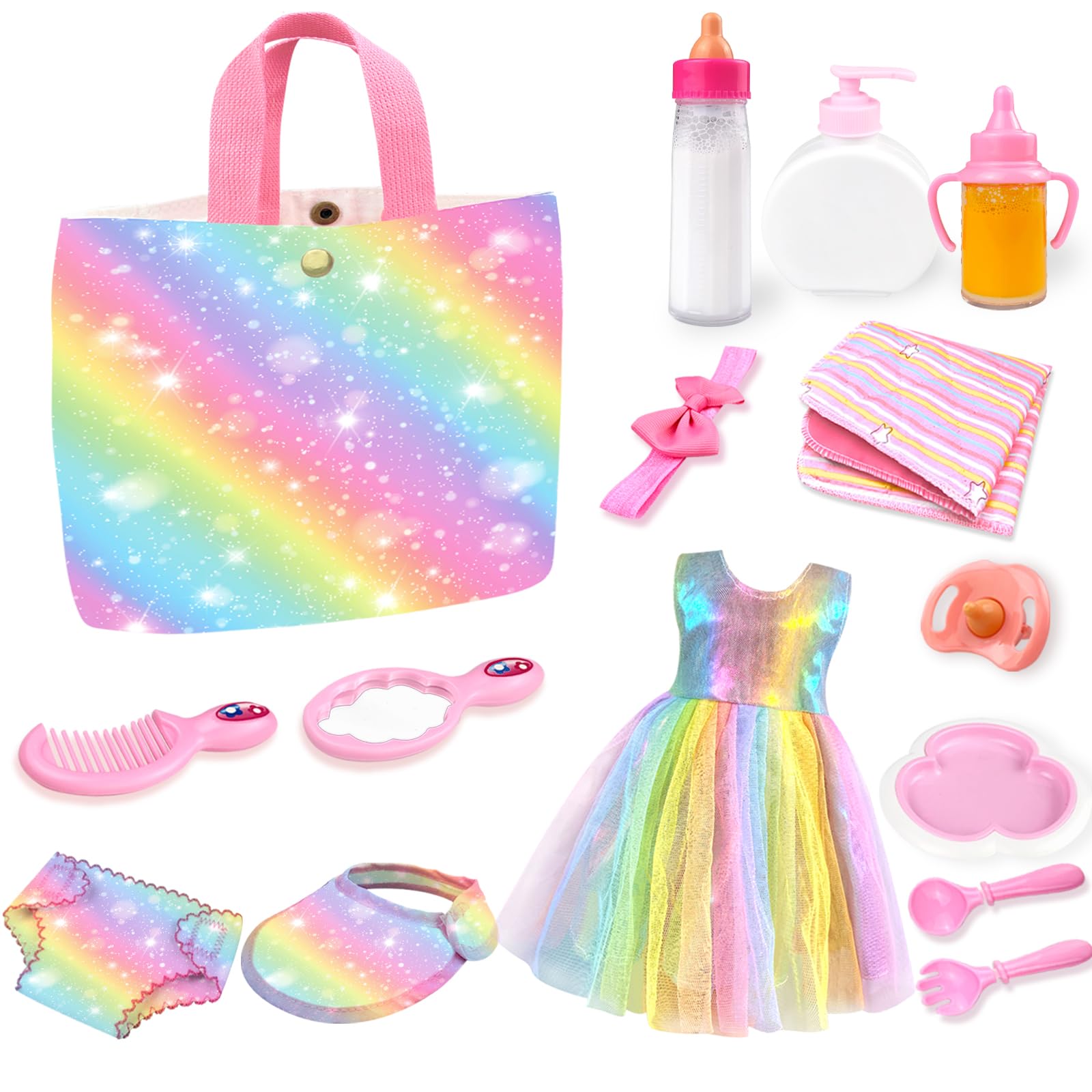 ZEIZHUBN 15-pack baby doll accessories bag for on-the-go pretend play