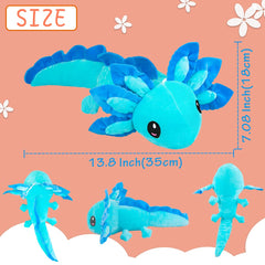ZEKLZD axolotl plush blue black side view, a soft companion for decor and play.