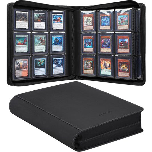 Zenacce 9-pocket binder close-up shows durable PU leather and protective zipper.