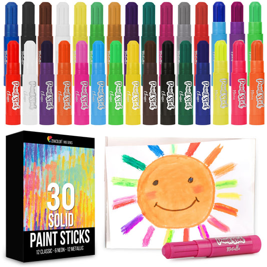 Zenacolor tempera paint sticks close-up showing vibrant colors for kids’ crafts