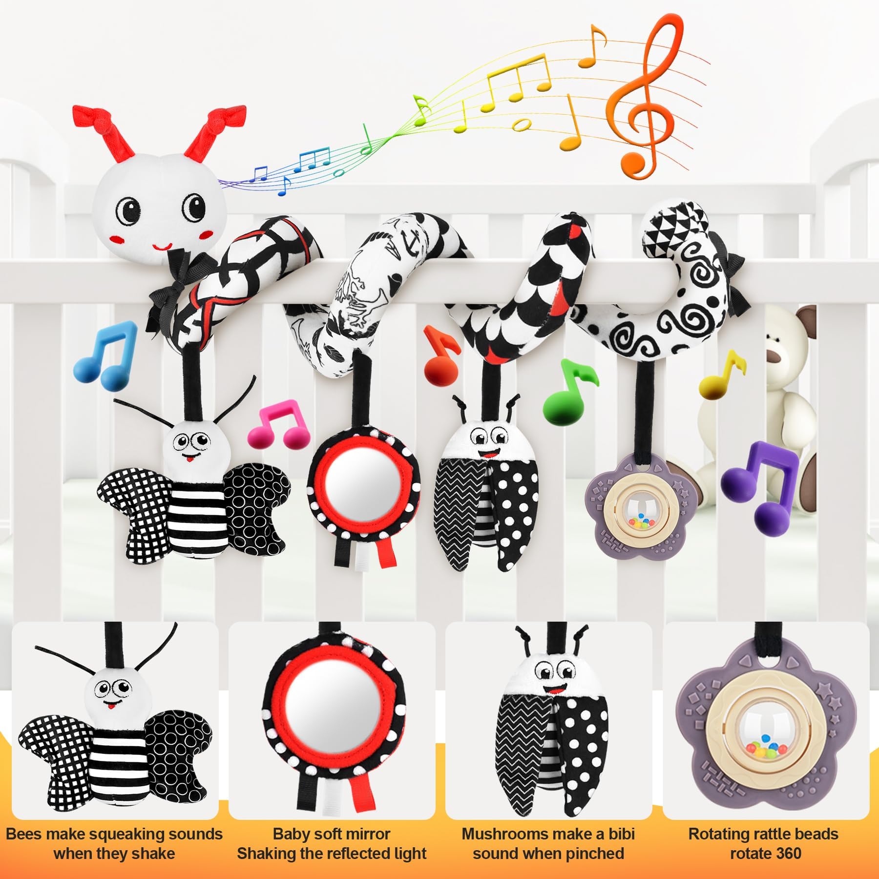 Zendstanding newborn gift-worthy high-contrast toy set for early sensory exploration.