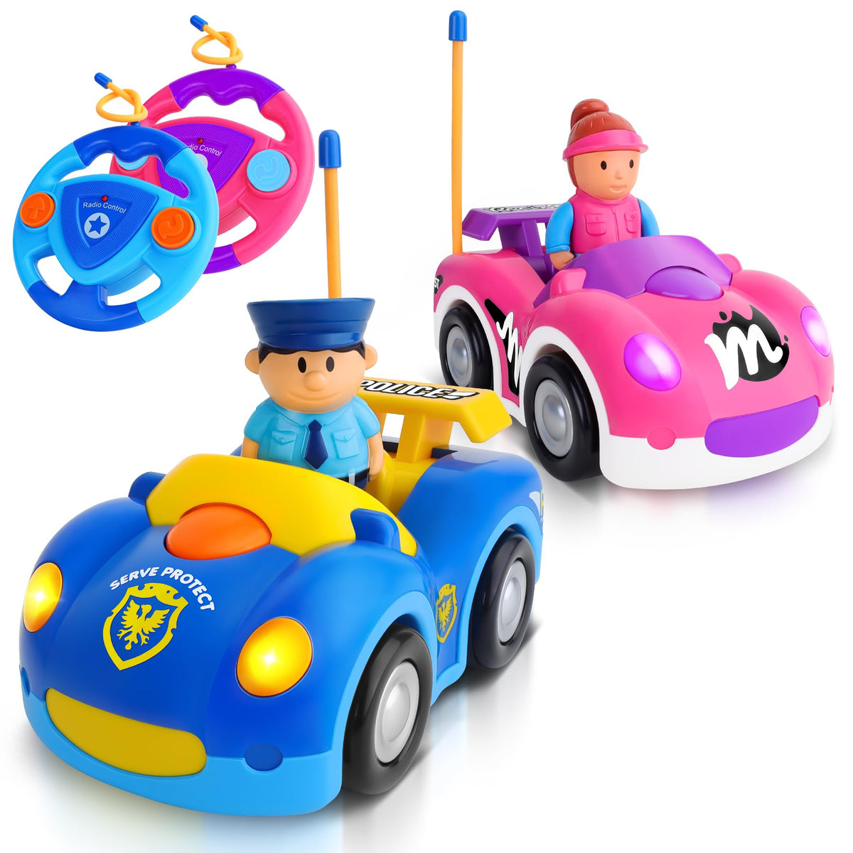 Zendstanding police car RC duo for toddlers in a two-pack chase play