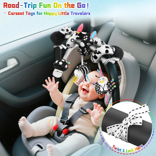 Zendstanding crinkle-wing bee attached to spiral toy for tactile and auditory play