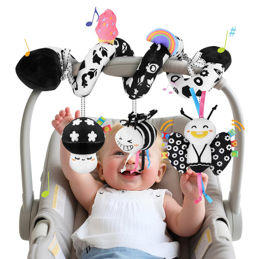 Zendstanding spiral toy with high-contrast patterns to engage newborn visual development during strolls