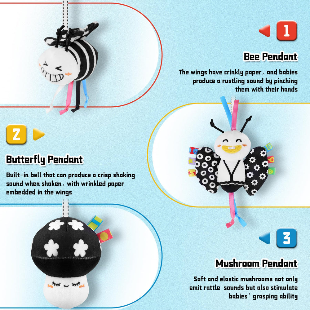 Zendstanding jingling butterfly on spiral toy with bells and crinkle paper for varied sounds