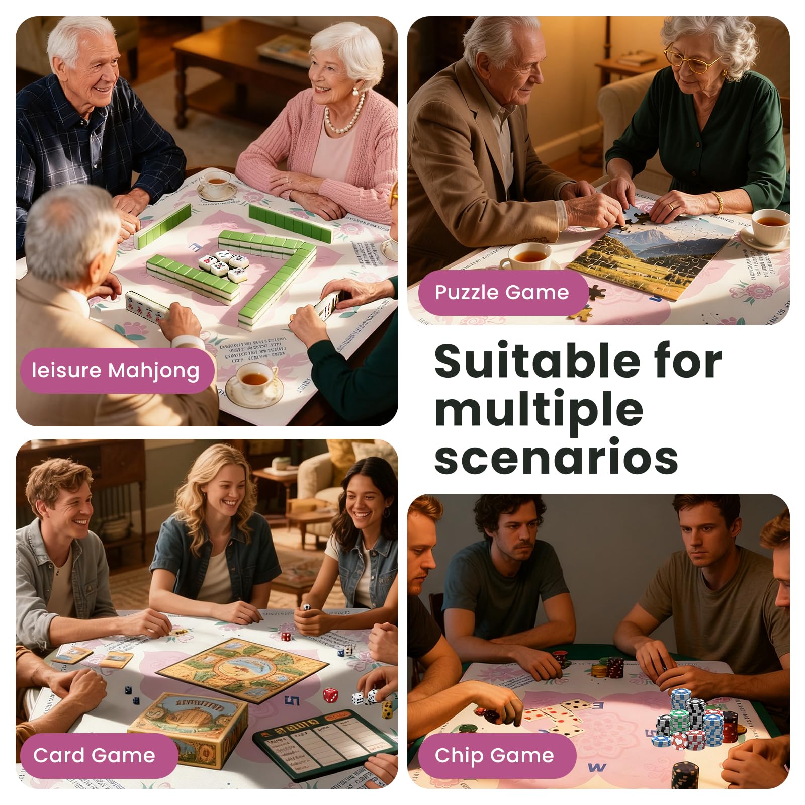 ZenJongPro Mahjong Mat pink color adds stylish gaming surface.