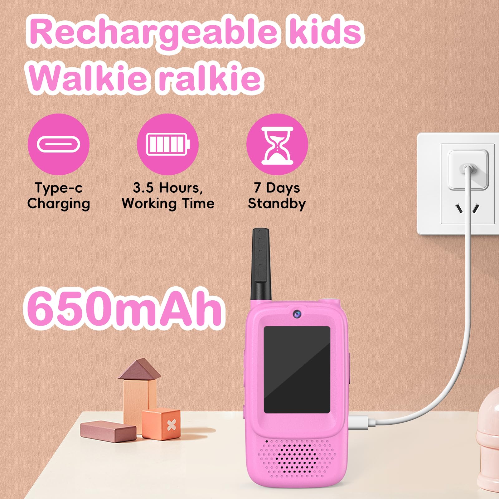 ZENLEA video walkie talkies rechargeable battery for extended playtime