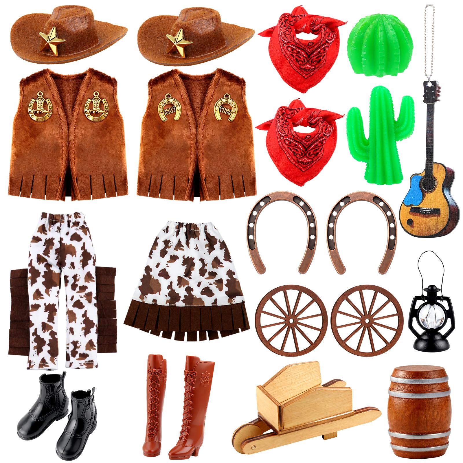 Zenoble Christmas elf cowboy costume kit full ensemble for festive role-play and display.