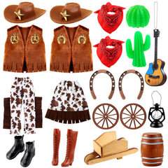 Zenoble Christmas elf cowboy costume kit full ensemble for festive role-play and display.