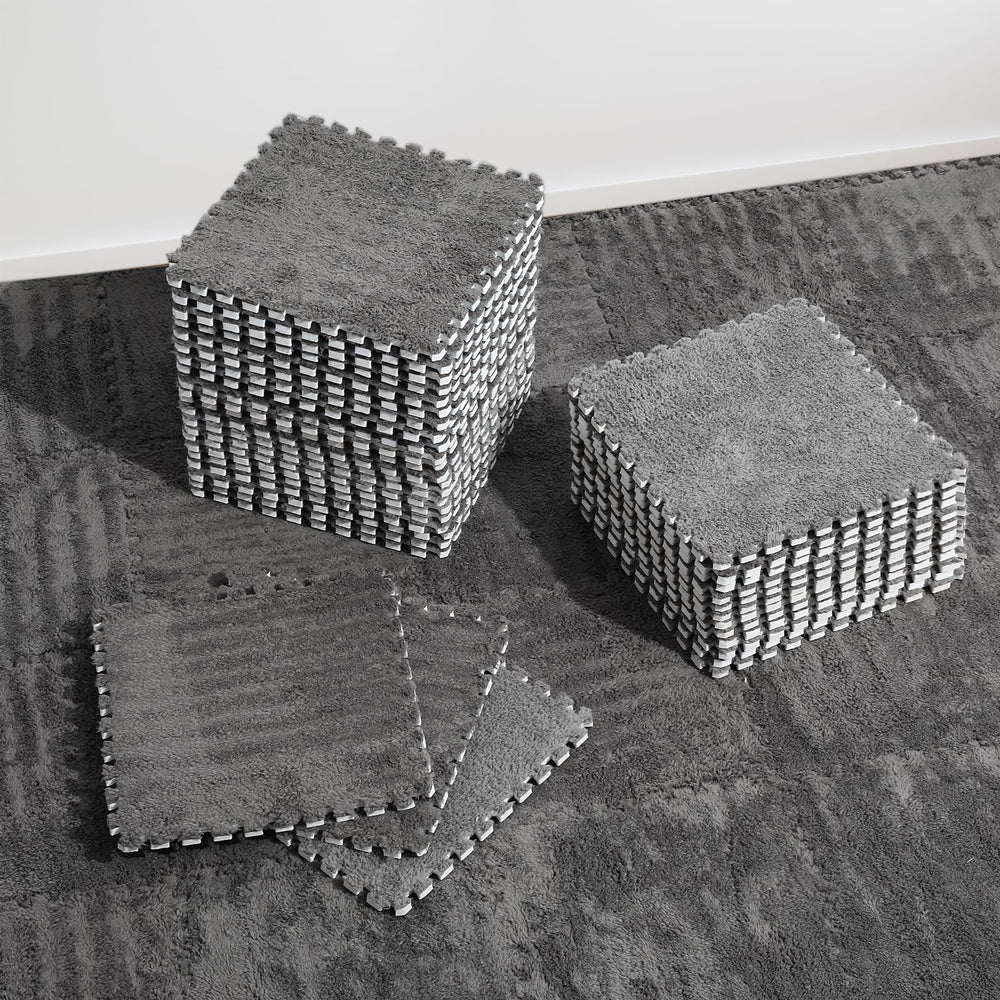 ZENOWICK plush interlocking tile close-up shows soft velvet surface for safe toddler play.
