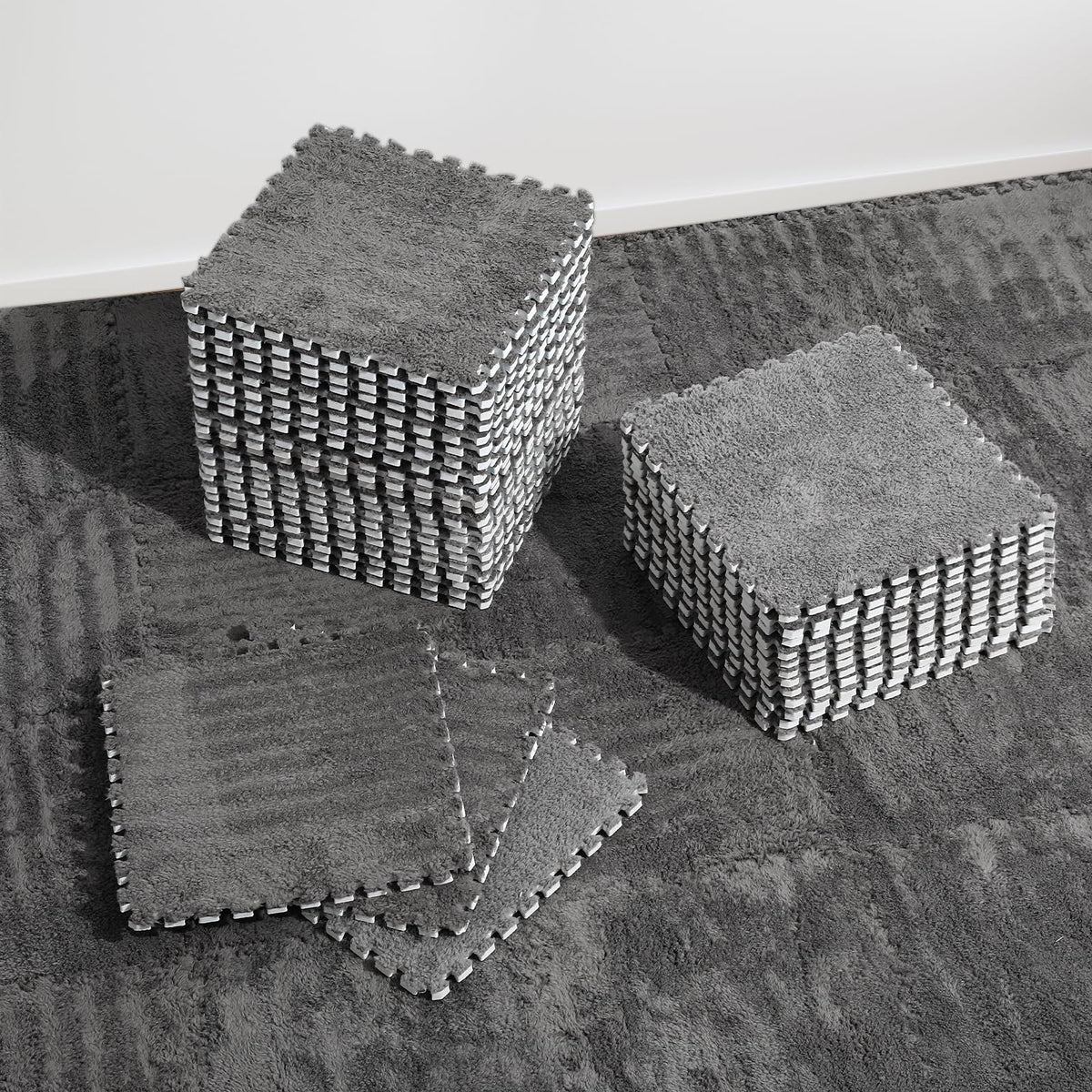 ZENOWICK plush interlocking tile close-up shows soft velvet surface for safe toddler play.