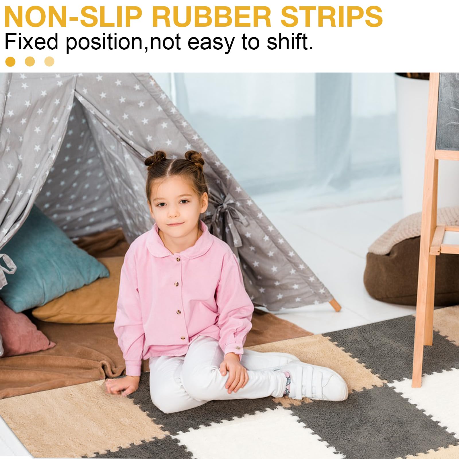 Zenowick plush tiles in white provide a soft, anti-slip area for babies and toddlers.
