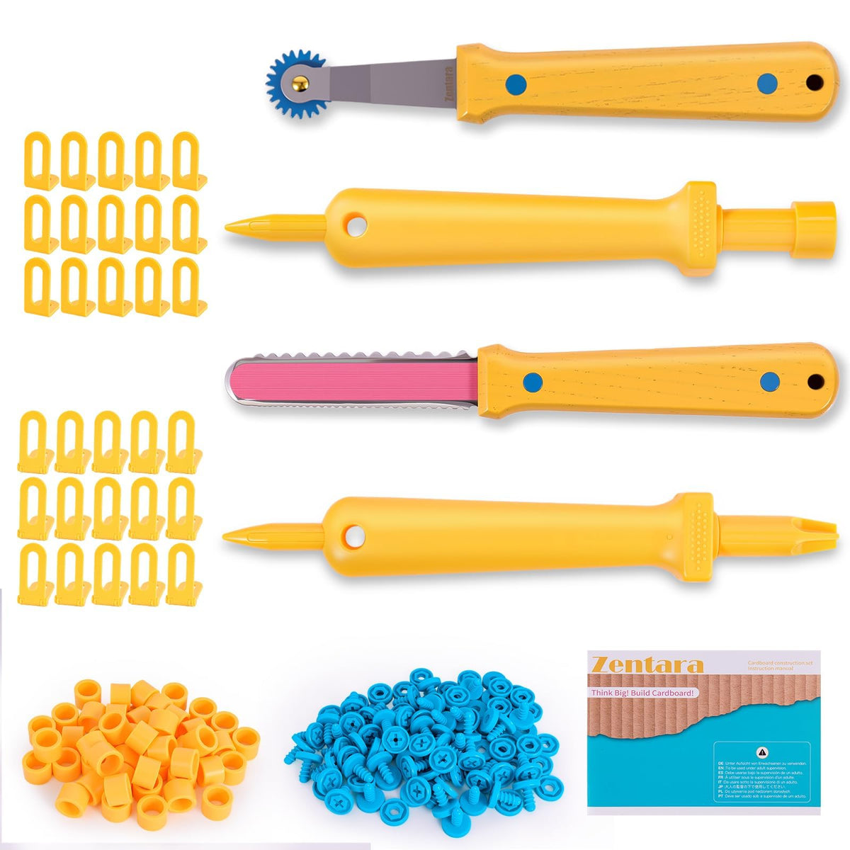 Zentara cutter with wooden handle, safe for kids to cut and explore cardboard projects