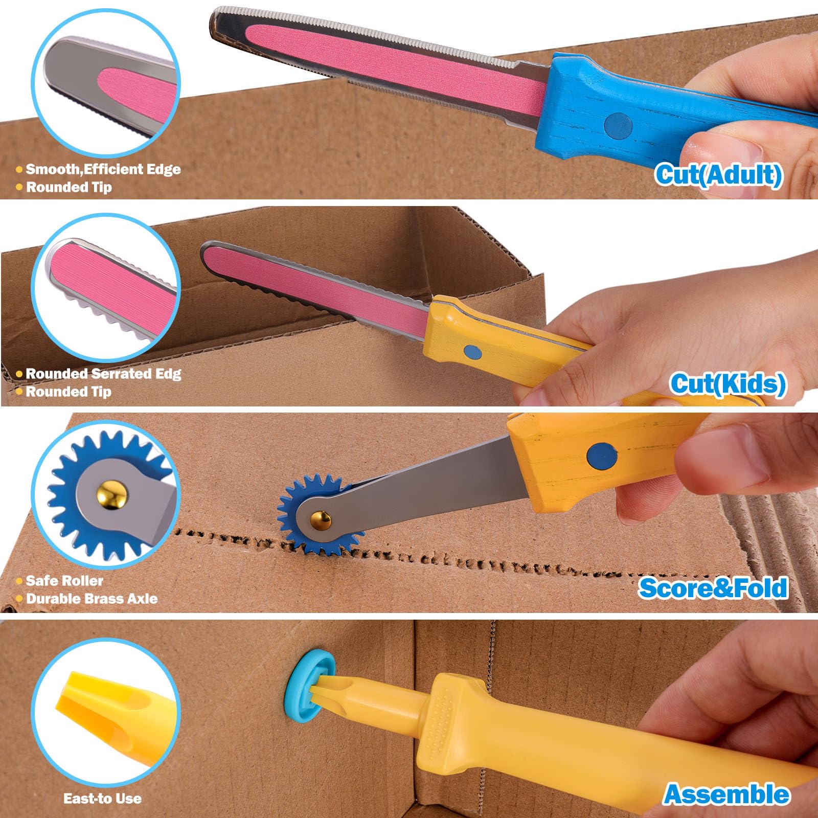 Moving parts like hinges and rotating shafts for interactive cardboard models.