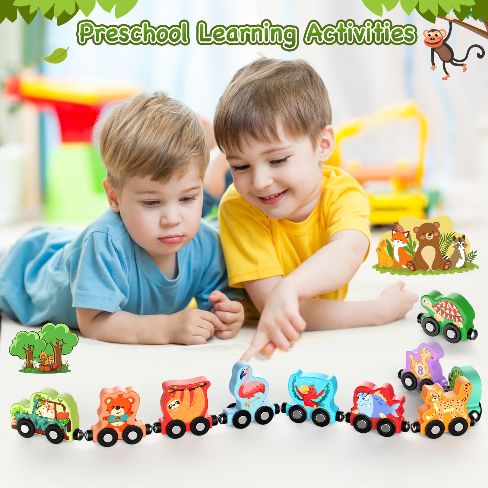 Zeoddler magnetic animal train-storage-bag keeps pieces organized for travel
