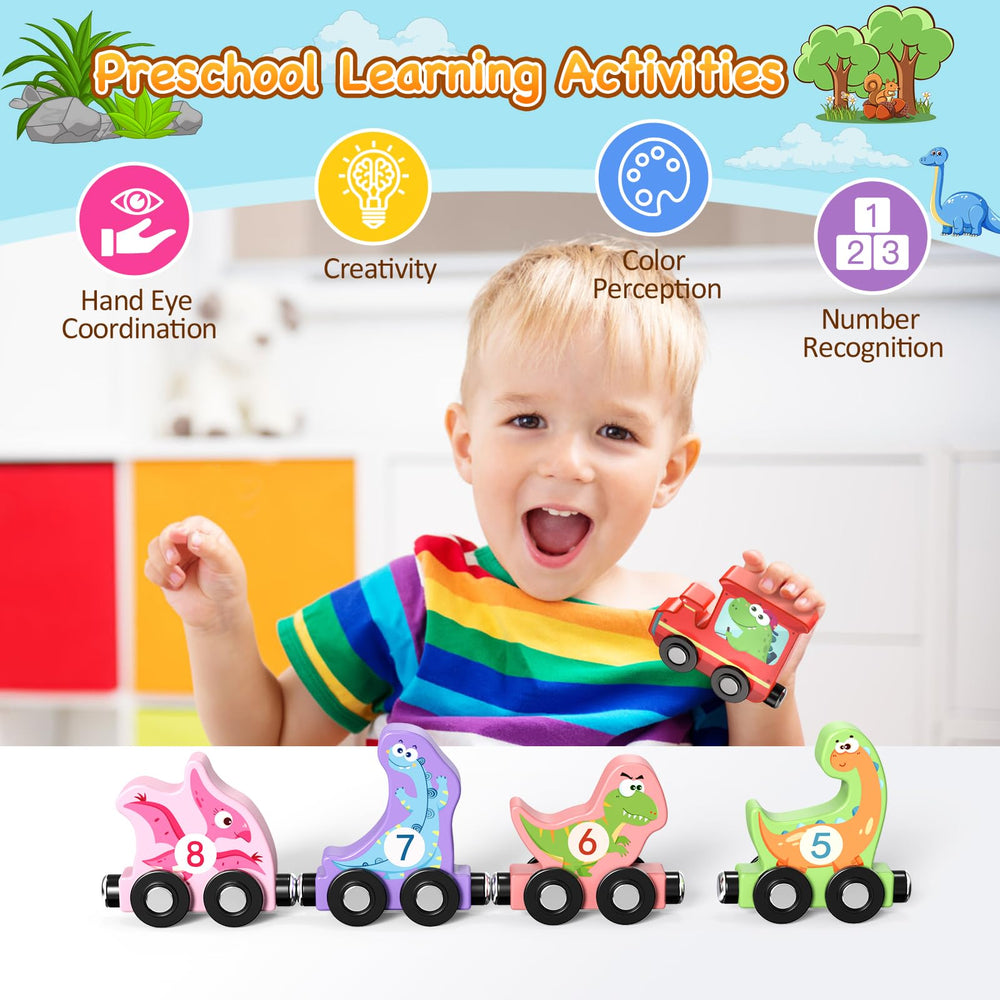 Zeoddler magnetic dinosaur train car-2 piece in bright colors for recognition.