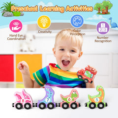 Zeoddler magnetic dinosaur train car-2 piece in bright colors for recognition.