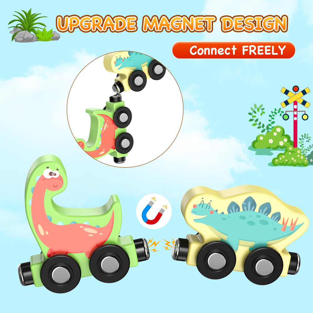Zeoddler magnetic dinosaur train car-3 piece that connects simply for play.