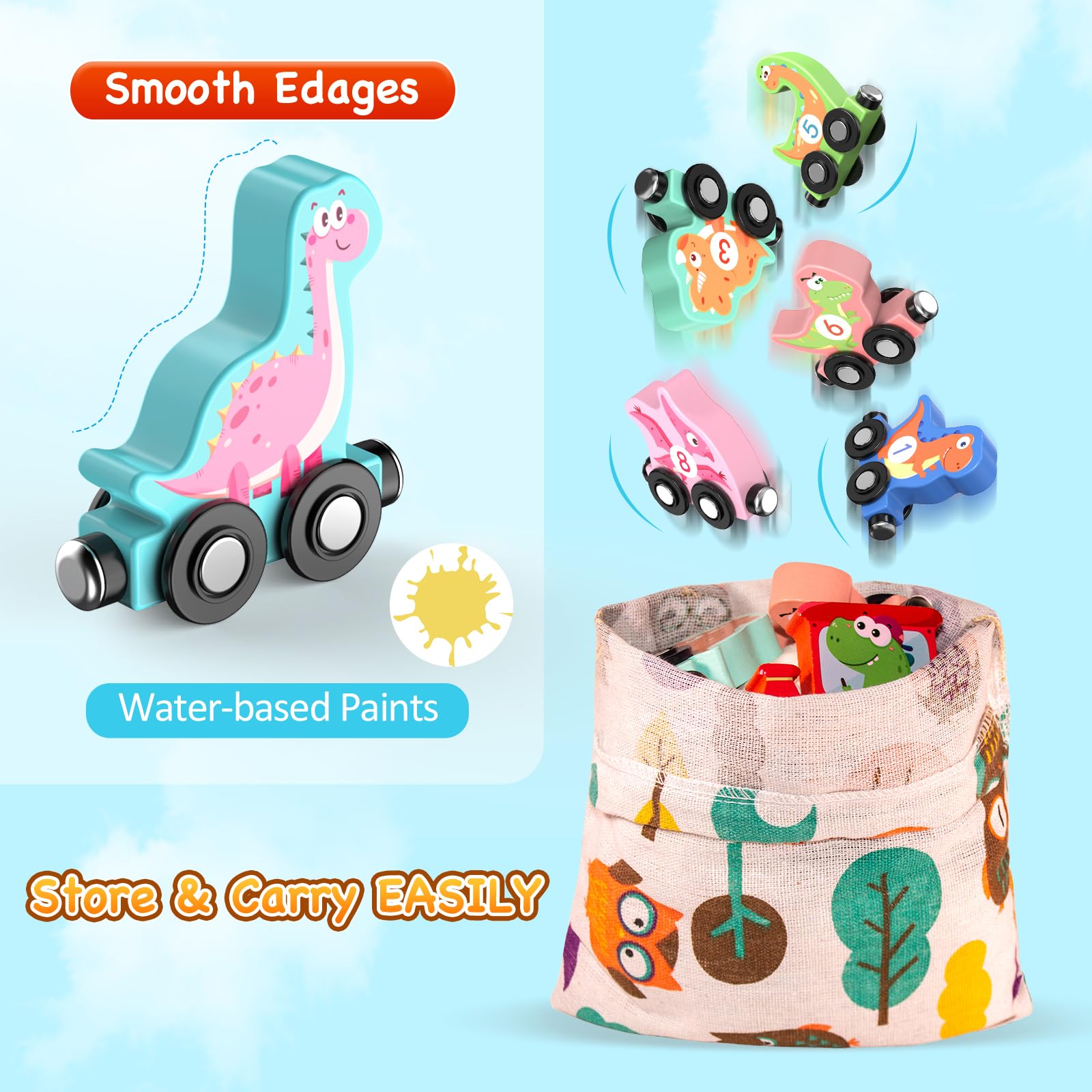 Zeoddler magnetic dinosaur train car-4 piece encouraging stacking and sequencing.