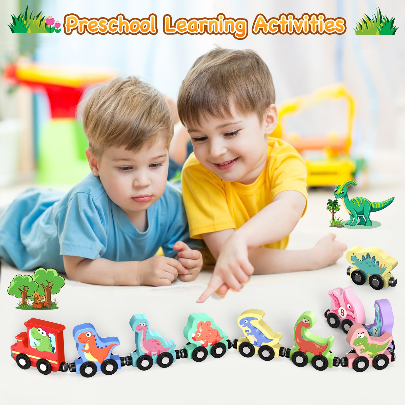 Zeoddler magnetic dinosaur train car-5 piece for on-the-go play.