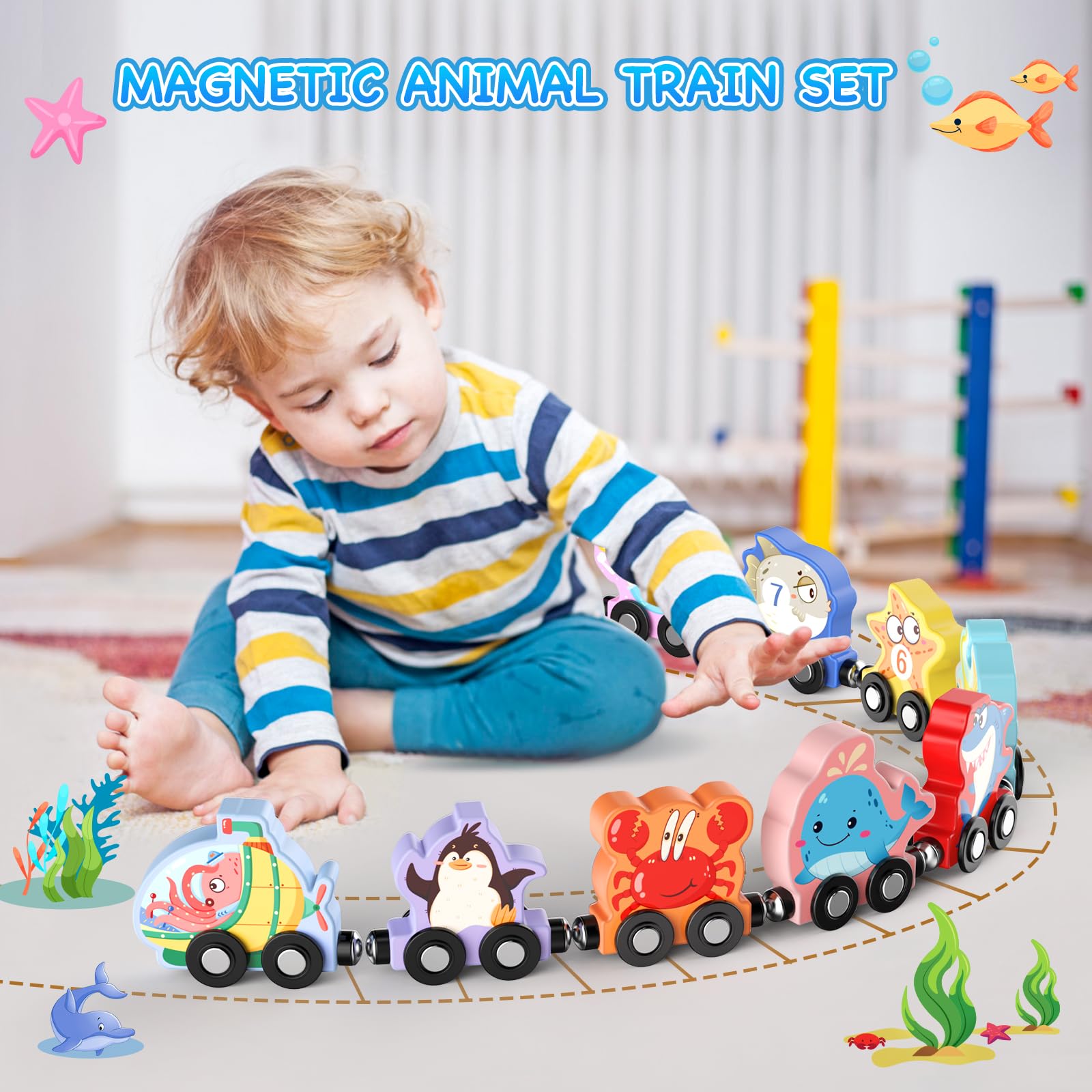 Zeoddler magnetic sea animals train car-0 aids number recognition during play