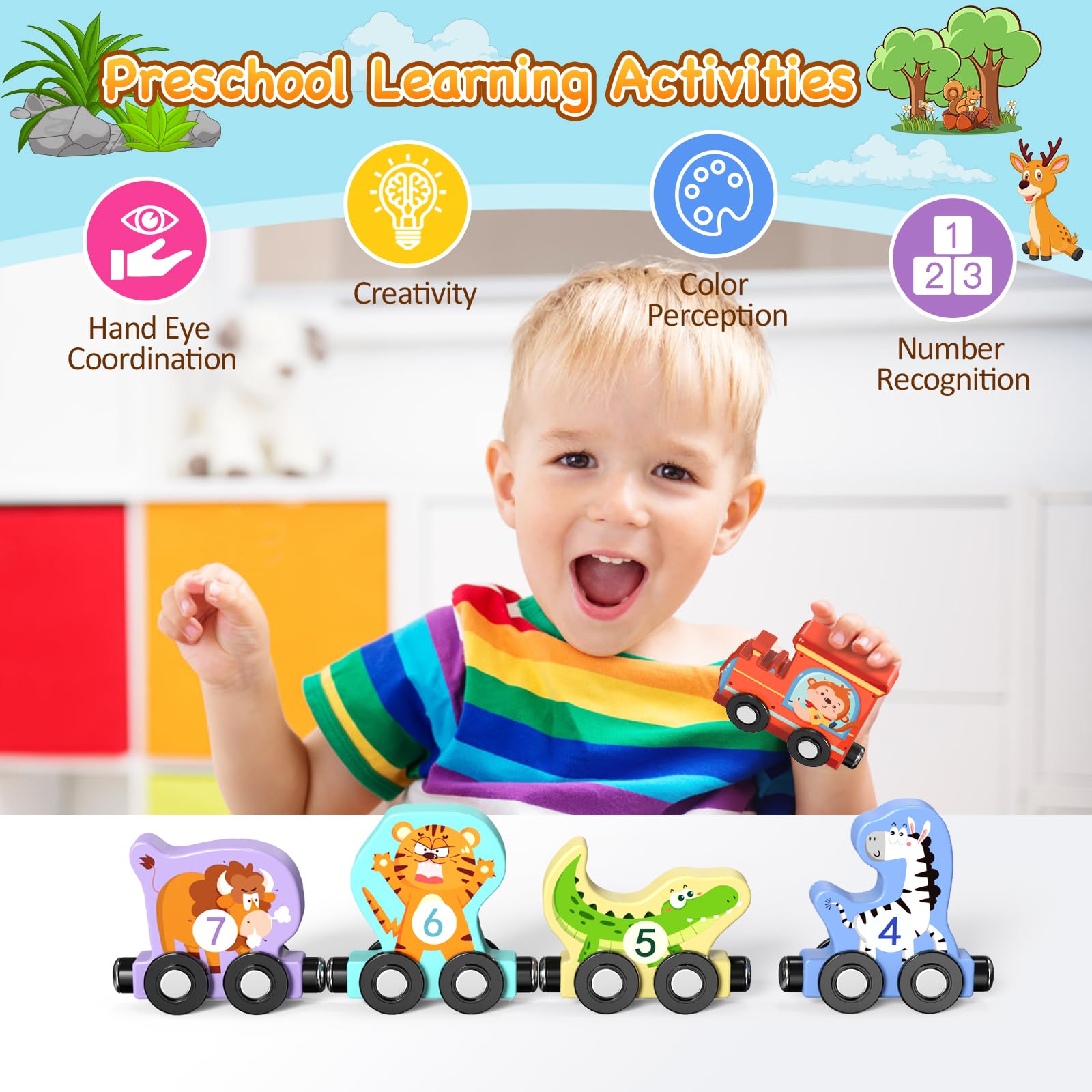 Zeoddler wooden animal figures elephant and tiger for color recognition