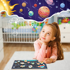 Zeoddler wooden space toys invite color recognition while building fine motor skills.