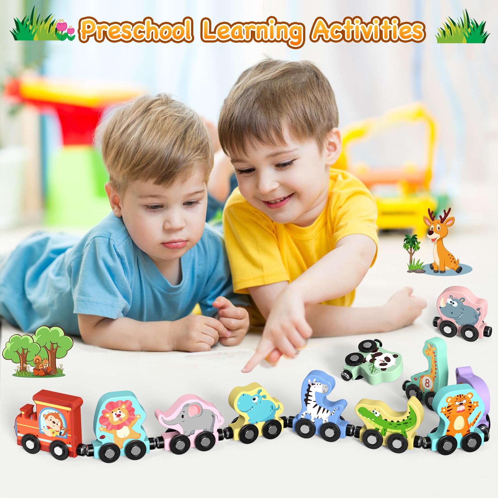 Zeoddler wooden train set supports fine motor skills