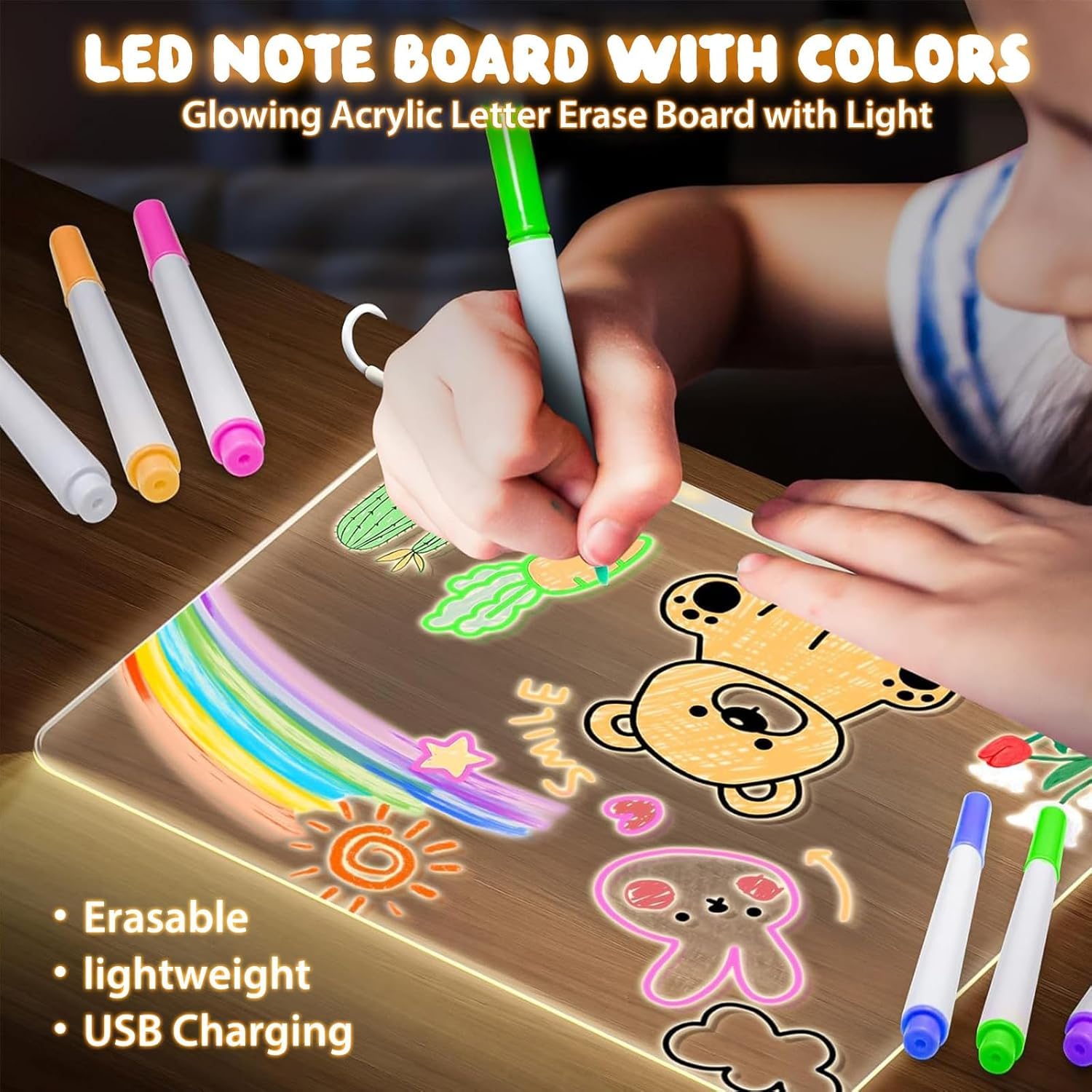 Zerkbiey LED drawing board for kids: encourages nighttime doodling with friendly lights.